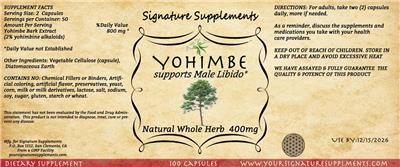 Signature Supplements Yohimbe 400 mg source label used in the packaging illustration