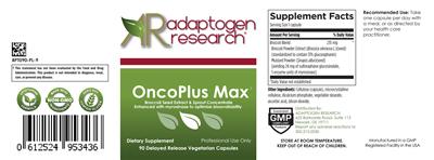 Adaptogen Research OncoPlus Max source label used in the packaging illustration