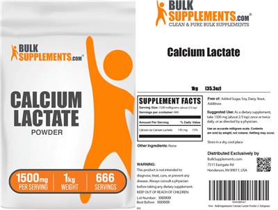 BulkSupplements.com Calcium Lactate Powder 1500 mg product packaging