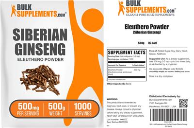 BulkSupplements.com Siberian Ginseng Eleuthero Powder 500 mg product packaging