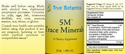 True Botanica 5M Trace Minerals source label used in the packaging illustration