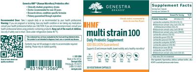 Genestra Brands HMF Multi Strain 100 source label used in the packaging illustration