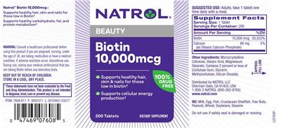 Natrol Biotin 10000 mcg source label used in the packaging illustration
