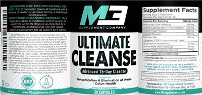 M3 Supplement Company Ultimate Cleanse source label used in the packaging illustration