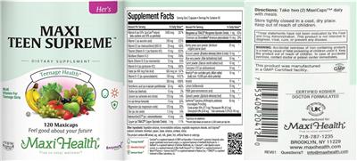 Maxi Health Maxi Teen Supreme Her's source label used in the packaging illustration