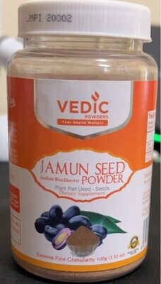 Vedic Powders Jamun Seed Powder source label used in the packaging illustration