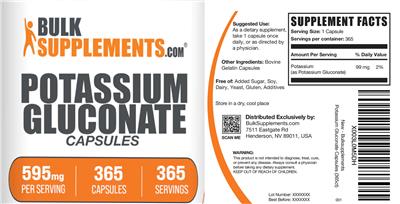BulkSupplements.com Potassium Gluconate 595 mg Capsules product packaging