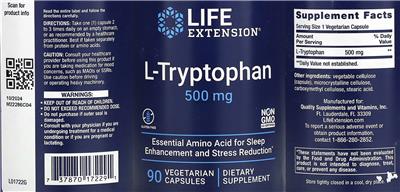 Life Extension L-Tryptophan 500 mg product packaging
