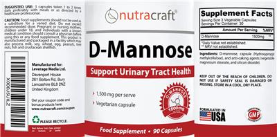 Nutracraft D-Mannose 1500 mg source label used in the packaging illustration