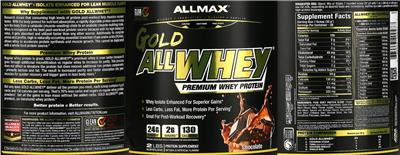 ALLMAX GOLD ALLWHEY Chocolate source label used in the packaging illustration