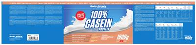 Body Attack Sports Nutrition 100% Casein Protein Peach-Mascarpone Cream source label used in the packaging illustration