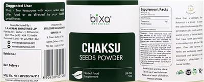 Bixa Botanical Chaksu Seeds Powder source label used in the packaging illustration