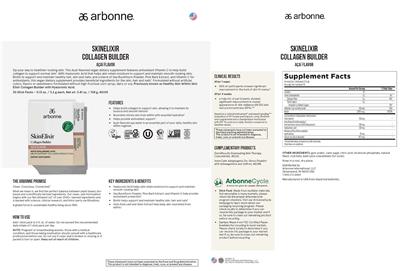 Arbonne SkinElixir Collagen Builder Acai Flavor source label used in the packaging illustration