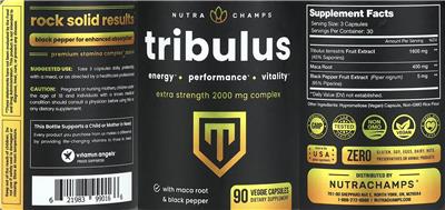 NutraChamps Tribulus source label used in the packaging illustration