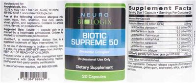 Neurobiologix Biotic Supreme 50 source label used in the packaging illustration