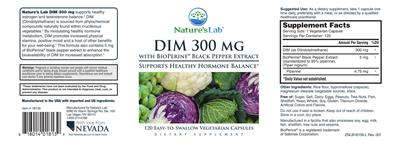 Nature's Lab DIM 300 mg With BioPerine Black Pepper Extract source label used in the packaging illustration