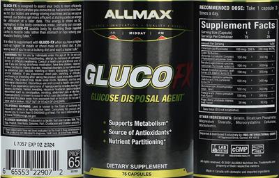 ALLMAX GlucoFX source label used in the packaging illustration