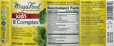 MegaFood Kid's B Complex source label used in the packaging illustration
