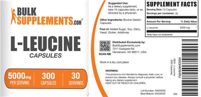 BulkSupplements.com L-Leucine 5000 mg Capsules product packaging