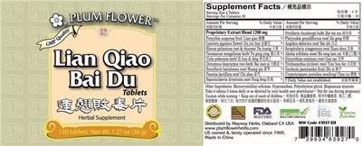 Plum Flower Lian Qiao Bai Du Tablet source label used in the packaging illustration