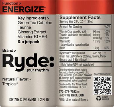 Ryde: Energize Tropical source label used in the packaging illustration