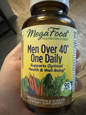 MegaFood Men's 40+ One Daily Multivitamin source label used in the packaging illustration