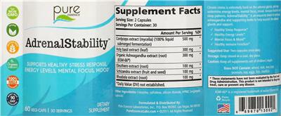 Pure Essence AdrenalStability source label used in the packaging illustration