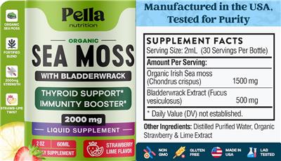 Pella Nutrition Organic Sea Moss with Bladderwrack 2000 mg Strawberry Lime Flavor product packaging