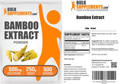 BulkSupplements.com Bamboo Extract Powder 500 mg source label used in the packaging illustration