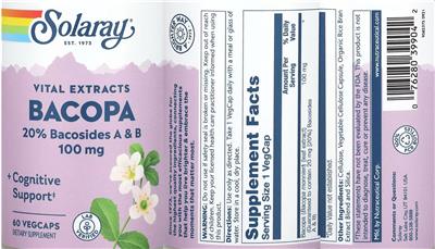 Solaray Bacopa 100 mg source label used in the packaging illustration