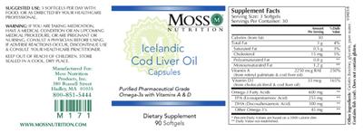 Moss Nutrition Icelandic Cod Liver Oil Capsules source label used in the packaging illustration
