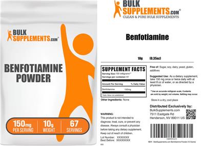 BulkSupplements.com Benfotiamine Powder 150 mg source label used in the packaging illustration