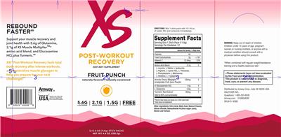 XS Post-Workout Recovery Fruit Punch Flavored source label used in the packaging illustration
