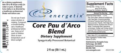 Energetix Core Pau d'Arco Blend source label used in the packaging illustration
