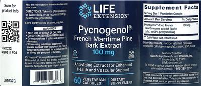 Life Extension Pycnogenol French Maritime Pine Bark Extract 100 mg product packaging