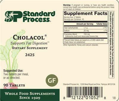 SP Standard Process Cholacol source label used in the packaging illustration