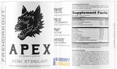 Ironwolf Nutrition Apex Blueberry Lemonade source label used in the packaging illustration