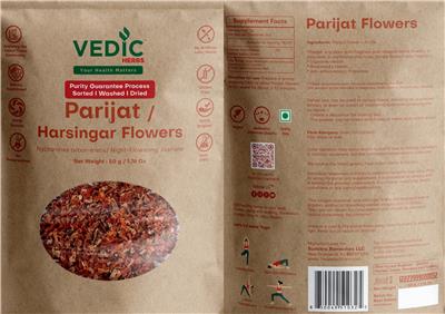 Vedic Herbs Parijat / Harsingar Flowers source label used in the packaging illustration