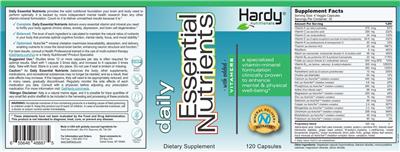 Hardy Nutritionals Daily Essential Nutrients with added Vitamers source label used in the packaging illustration