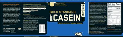 ON Optimum Nutrition Gold Standard 100% Casein Creamy Vanilla source label used in the packaging illustration