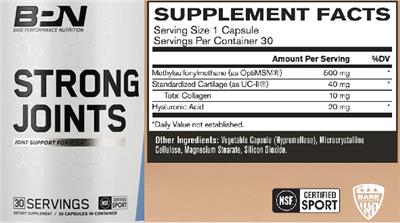 Bare Performance Nutrition Strong Joints source label used in the packaging illustration