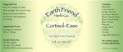 Earth Friend Herb Co. Cortisol Ease source label used in the packaging illustration