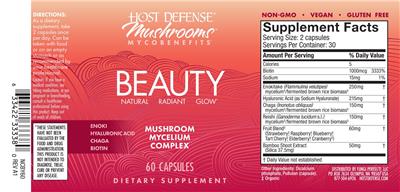 Host Defense Mushrooms Mycobenefits Beauty source label used in the packaging illustration