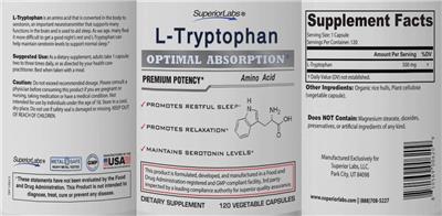 SuperiorLabs L-Tryptophan source label used in the packaging illustration