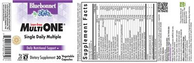 Bluebonnet Multi One Iron-Free source label used in the packaging illustration