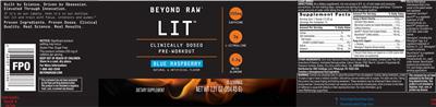 GNC Beyond Raw LIT Blue Raspberry source label used in the packaging illustration