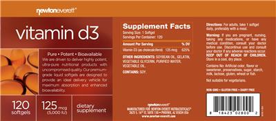 NewtonEverett Vitamin D3 125 mcg (5000 IU) source label used in the packaging illustration
