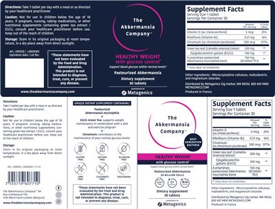 The Akkermansia Company Healthy Weight source label used in the packaging illustration