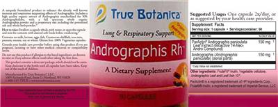 True Botanica Andrographis Rh source label used in the packaging illustration