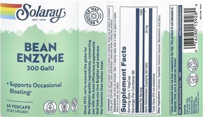 Solaray Bean Enzyme 300 GalU source label used in the packaging illustration